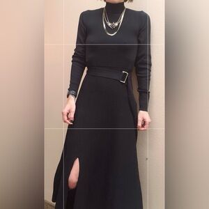 THE DROP Black Odette Long Sleeve MockNeck Belted Maxi Knit Sweater Dress NEW B